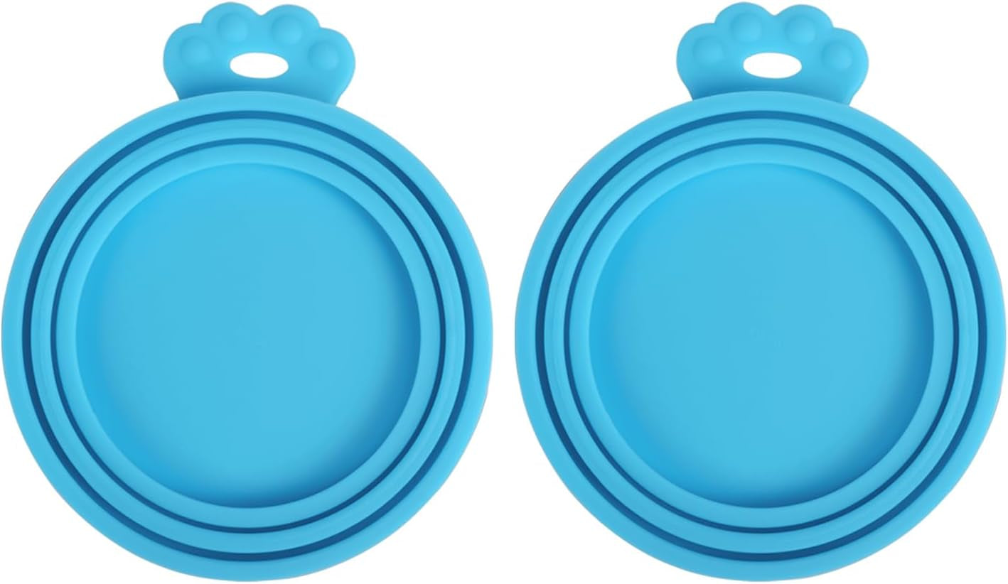 2 Pack Silicone Pet Can Cover Lids, Universal Size for Dog Cat Food, 1 Fit 3 Standard Size Can Tops, BPA Free Dishwasher Safe (Blue, Blue)