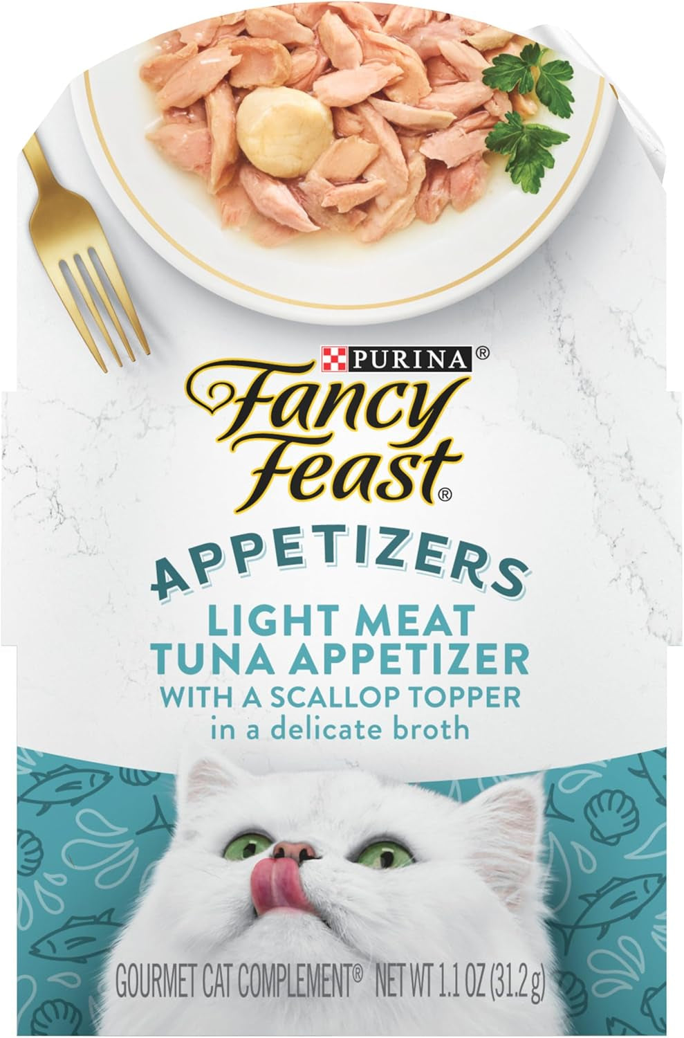 Purina Appetizers Lickable Grain Free Wet Cat Food Topper Light Meat Tuna Appetizer with Scallop - (Pack of 10) 1.1 Oz. Trays