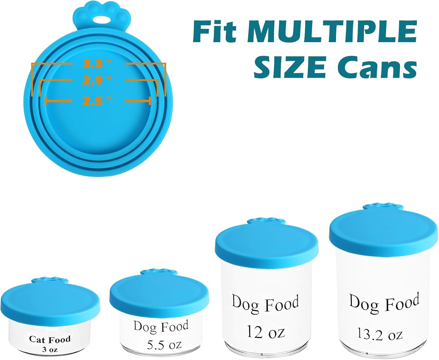 2 Pack Silicone Pet Can Cover Lids, Universal Size for Dog Cat Food, 1 Fit 3 Standard Size Can Tops, BPA Free Dishwasher Safe (Blue, Blue)