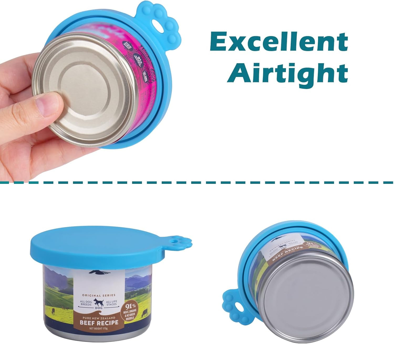 2 Pack Silicone Pet Can Cover Lids, Universal Size for Dog Cat Food, 1 Fit 3 Standard Size Can Tops, BPA Free Dishwasher Safe (Blue, Blue)